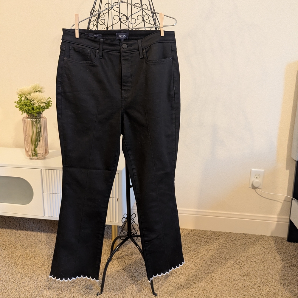 NYDJ Black Ankle Length Pants with Scalloped Hem